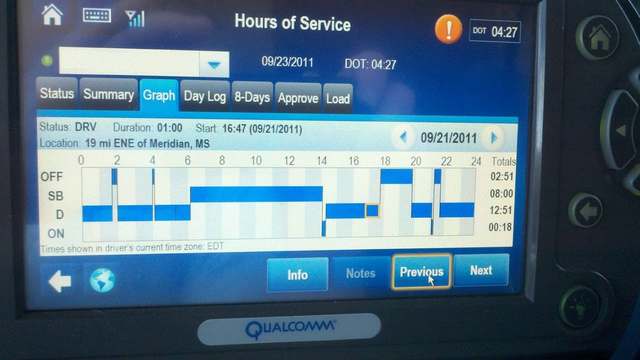 A Qualcomm electronic on-board recorder from 2011, an earlier hours device, not a current ELD pick