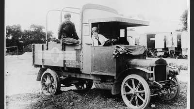 A historical photograph of women lorry drivers from a library collection