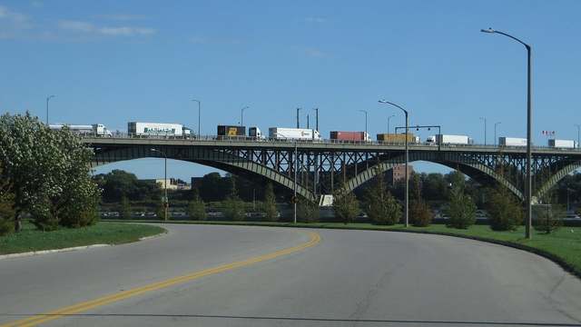 The Peace Bridge between Buffalo, New York and Fort Erie, Ontario